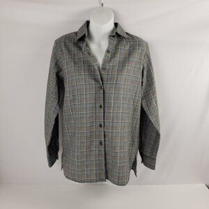 Foxcroft 2P Plaid Shirt Purple Blue White Black Long Sleeve Button Womens Petite